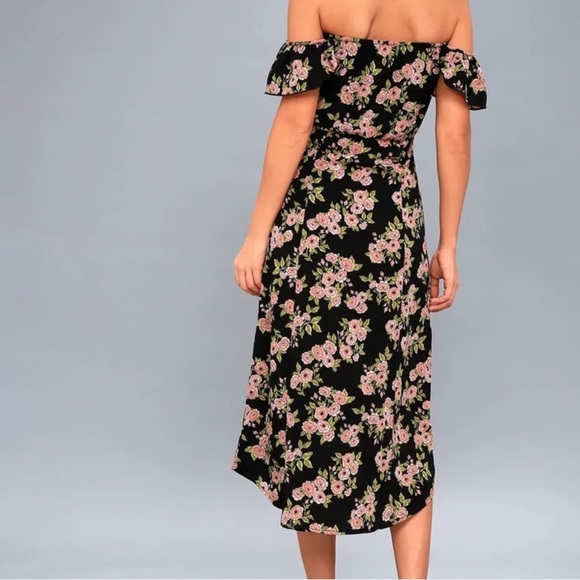 Amuse Society Sweeter Than You Black Floral Print Off the Shoulder Midi Dress - Picture 2 of 9